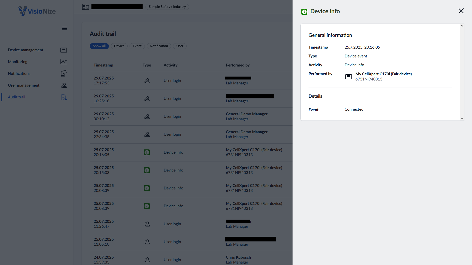 Audit Trail detail view showing comprehensive event information
