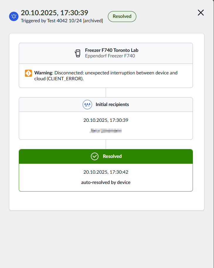 Auto-resolved incident showing automatic closure status