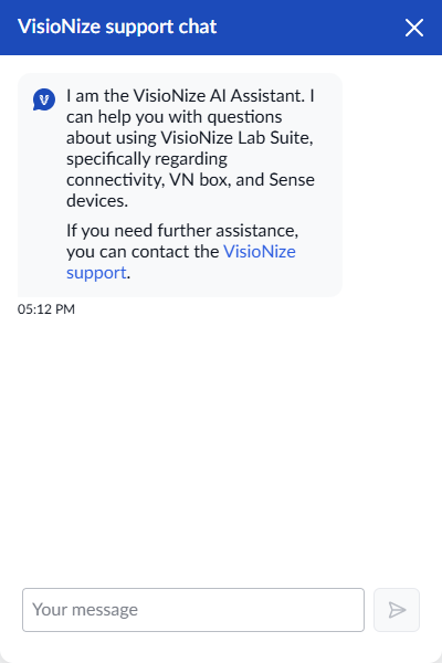 VisioNize Chat Bot interface showing intelligent conversation