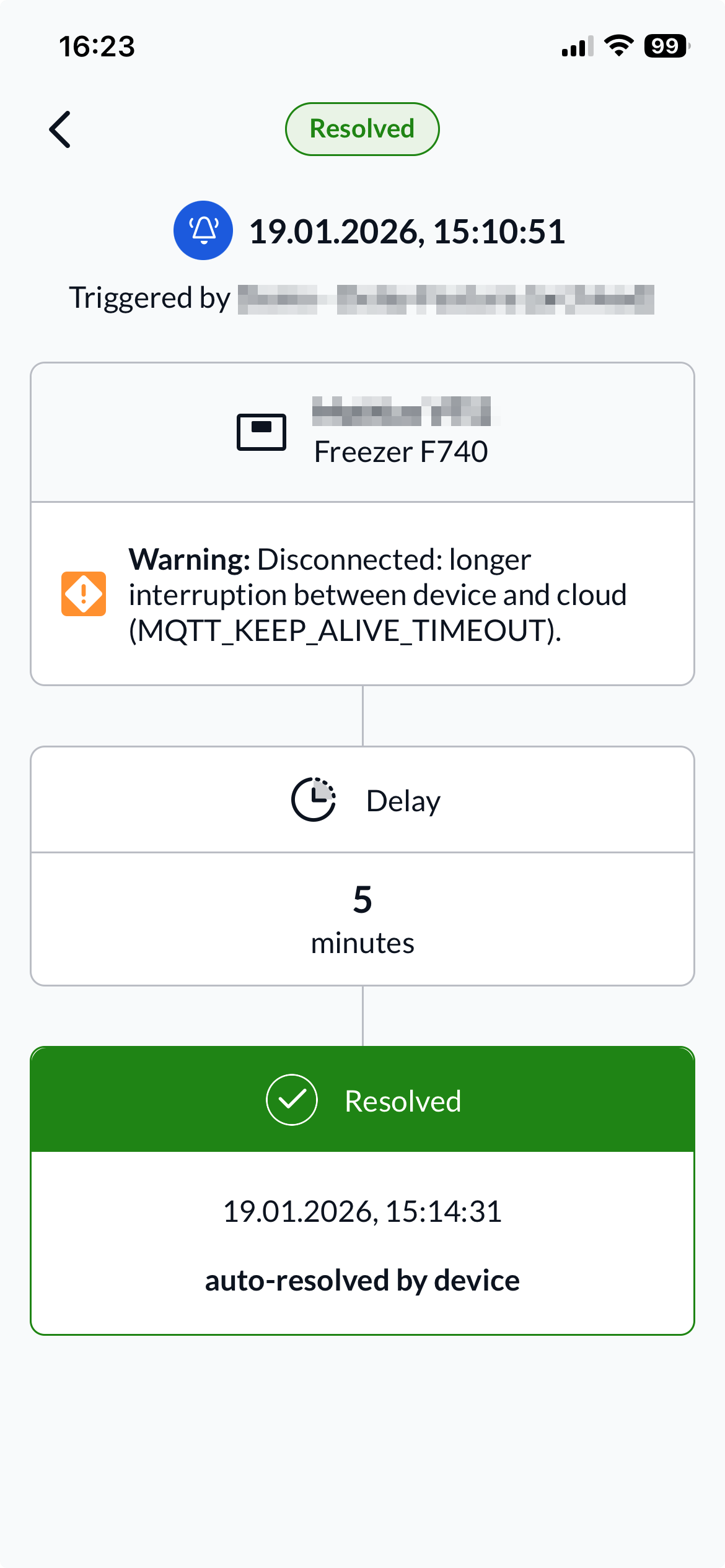 Notification delay settings displayed in mobile app