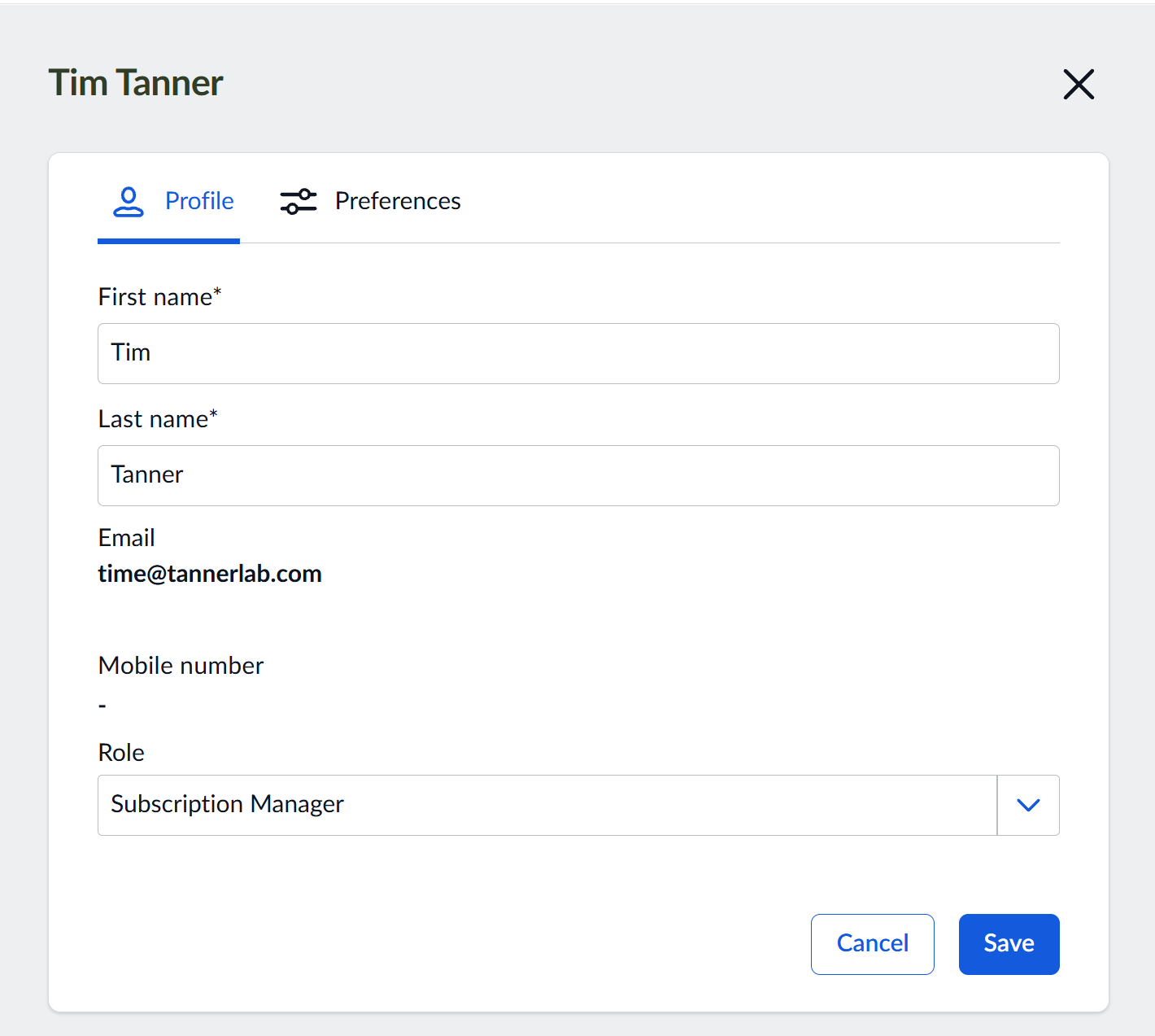 User interface screenshot to configure a colleague as the Subscription Manager.